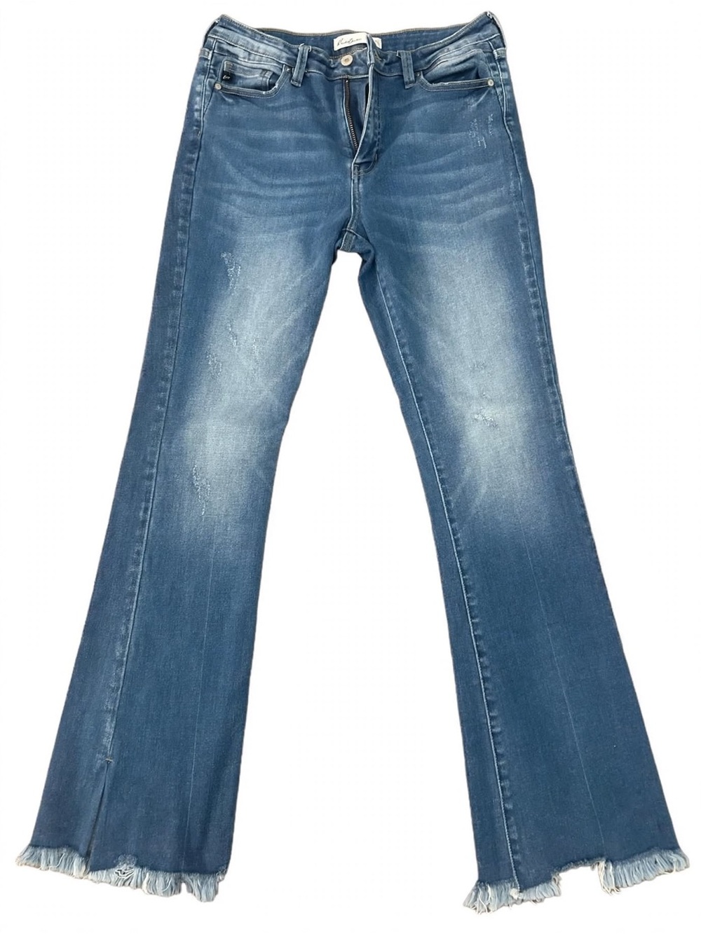 Kendall & Kylie Medium Wash Flare Jeans with Frayed Hem